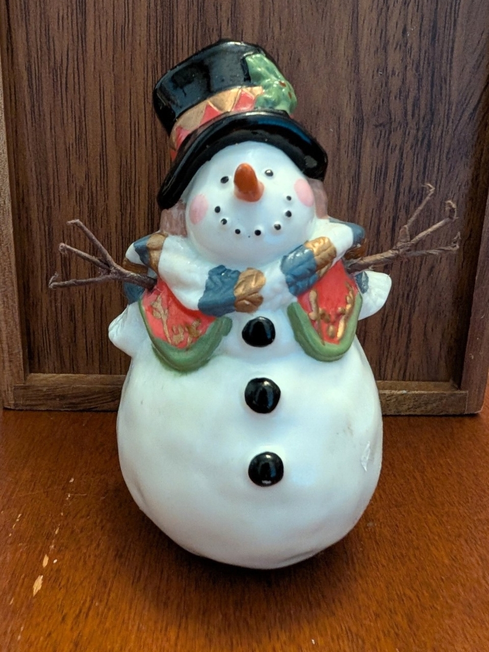 Old World Vintage Snowman Hanging Ornament Hand Painted 4"